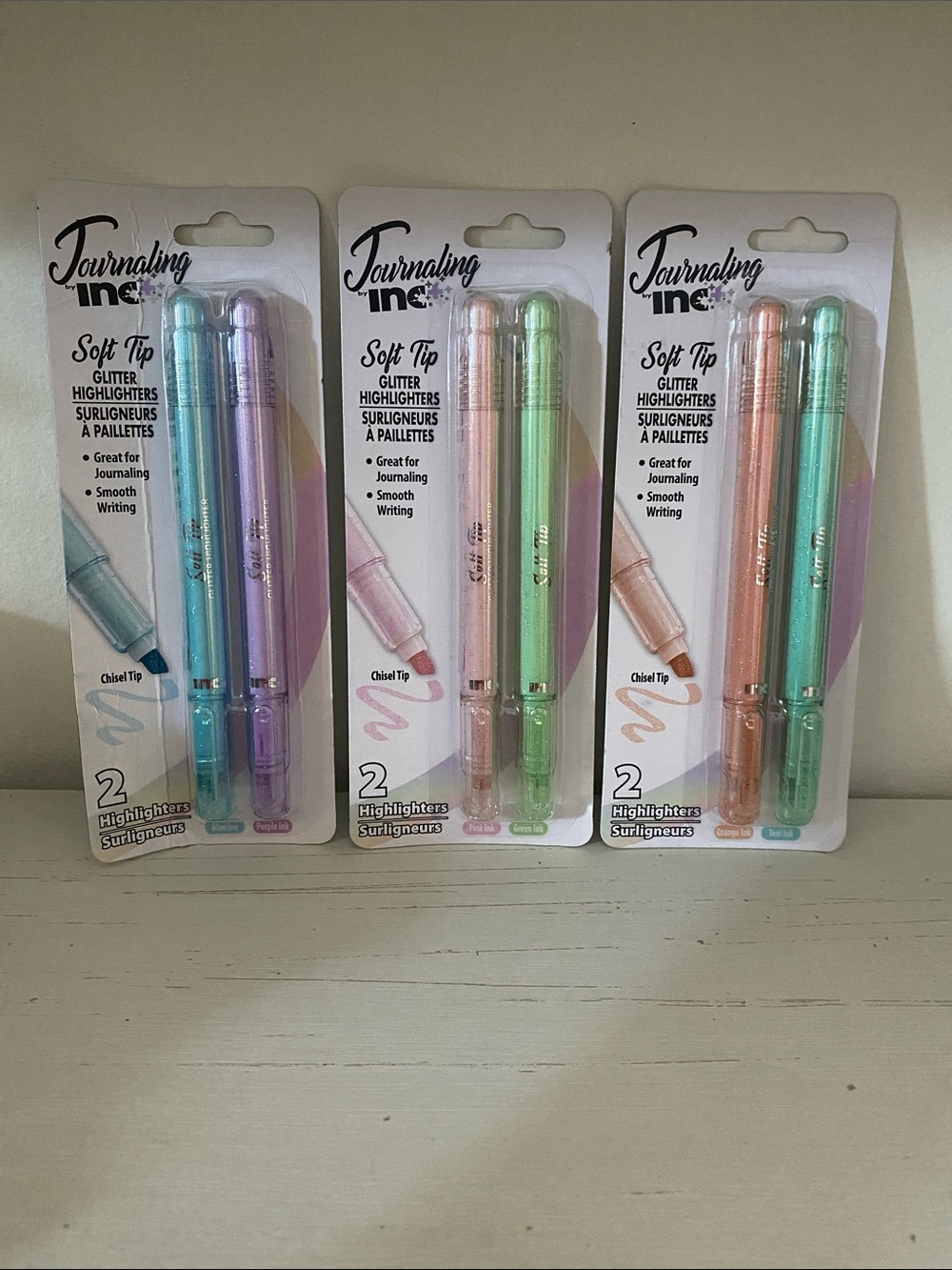 Journaling Inc. Soft Tip Glitter Highlighters-  (3-Pack of 2) VIRAL
